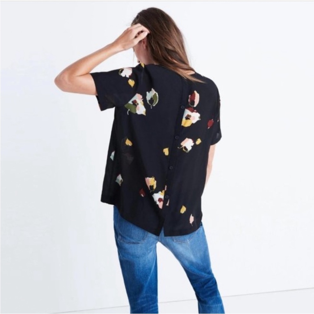 Black and floral Madewell blouse.